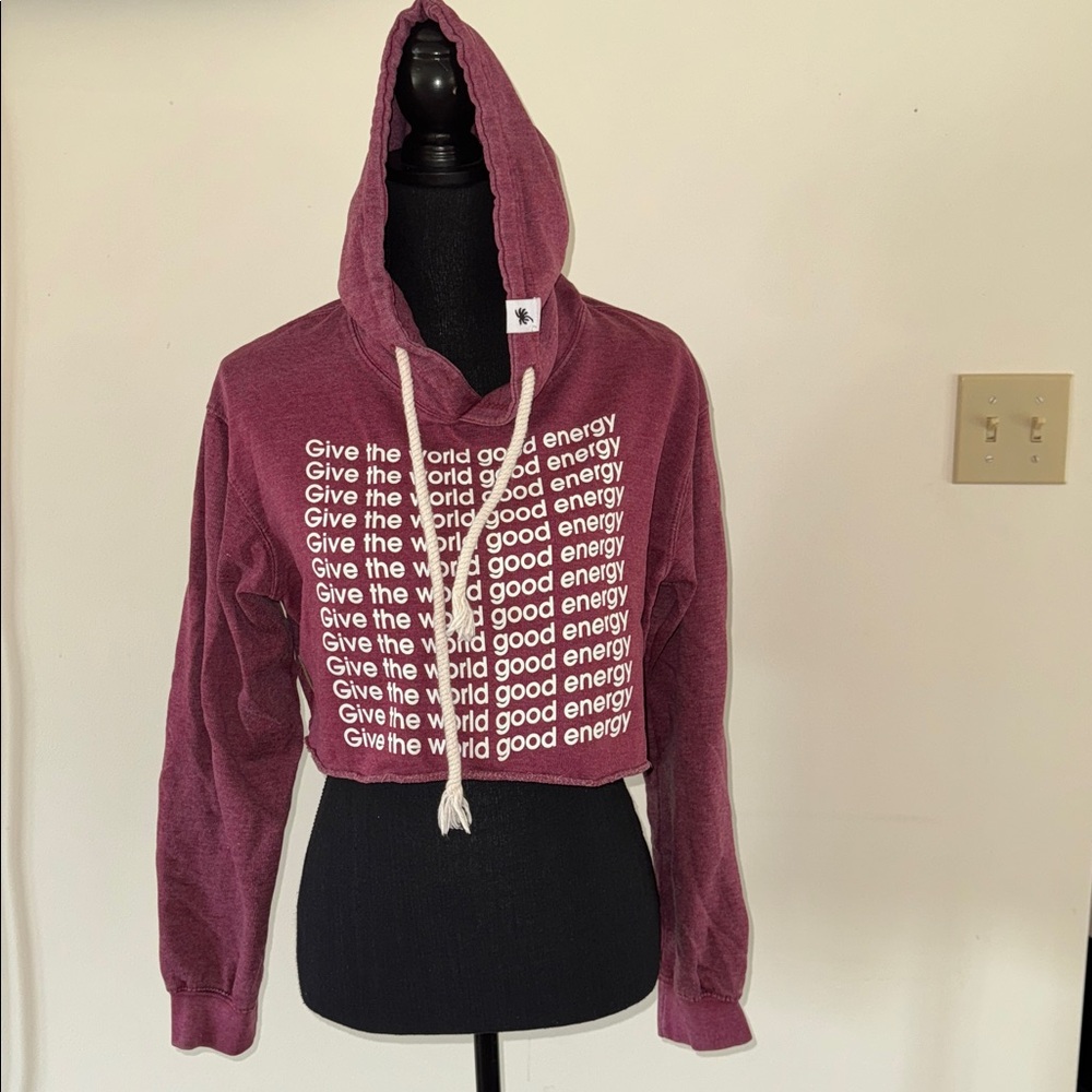 Burgundy Cropped Hoodie with Positive Message